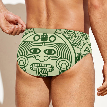 Green Maya Calendar Print Men's Swim Briefs