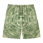 Green Maya Calendar Print Men's Swim Trunks