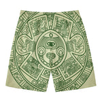 Green Maya Calendar Print Men's Swim Trunks