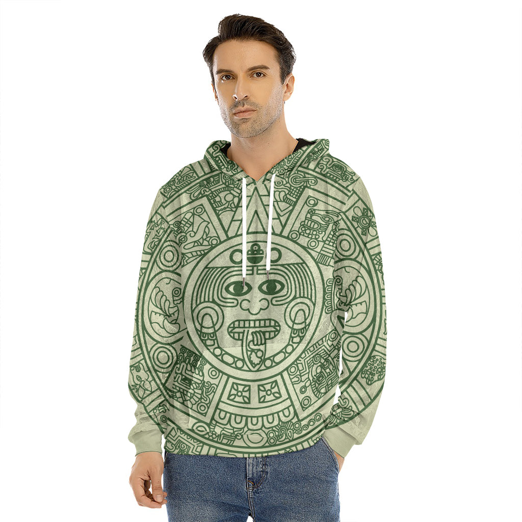 Green Maya Calendar Print Men's Velvet Pullover Hoodie