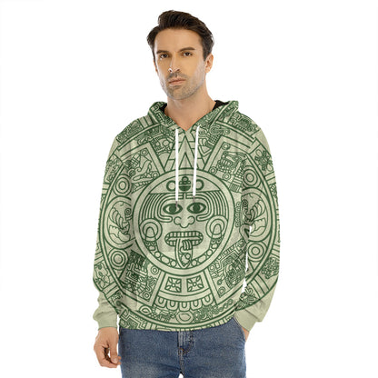 Green Maya Calendar Print Men's Velvet Pullover Hoodie
