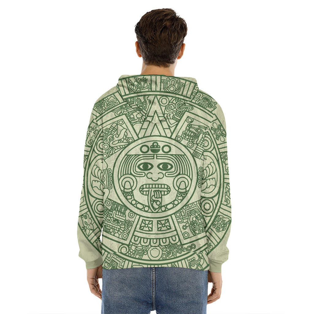 Green Maya Calendar Print Men's Velvet Pullover Hoodie
