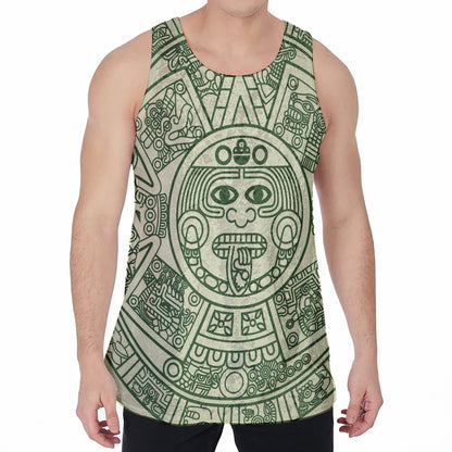 Green Maya Calendar Print Men's Velvet Tank Top