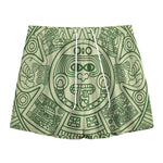 Green Maya Calendar Print Mesh Shorts