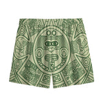 Green Maya Calendar Print Mesh Shorts