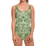 Green Maya Calendar Print One Piece Swimsuit