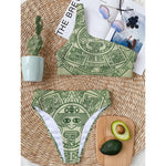 Green Maya Calendar Print One Shoulder Bikini Top