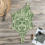 Green Maya Calendar Print One Shoulder Bodysuit
