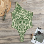 Green Maya Calendar Print One Shoulder Bodysuit