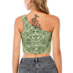 Green Maya Calendar Print One Shoulder Crop Top