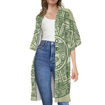 Green Maya Calendar Print Open Front Beach Cover Up