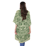Green Maya Calendar Print Open Front Beach Cover Up