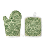 Green Maya Calendar Print Oven Mitt And Pot Holder Set