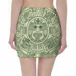 Green Maya Calendar Print Pencil Mini Skirt