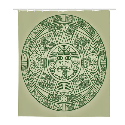 Green Maya Calendar Print Polyester Shower Curtain