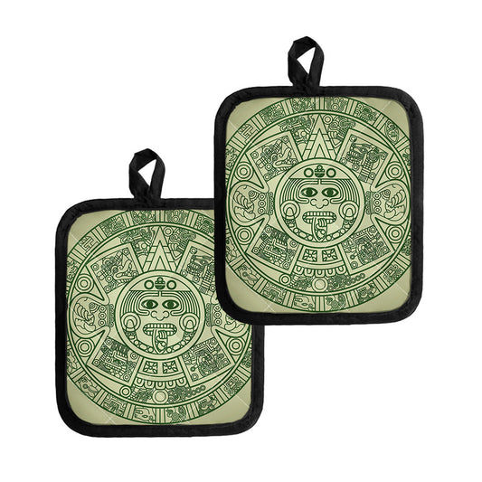 Green Maya Calendar Print Pot Holders
