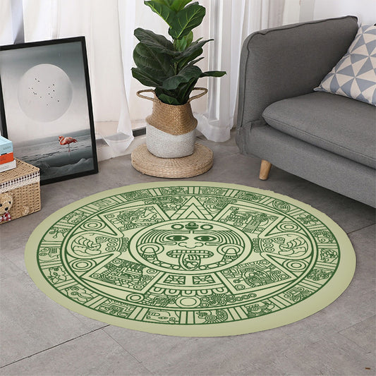 Green Maya Calendar Print Round Rug
