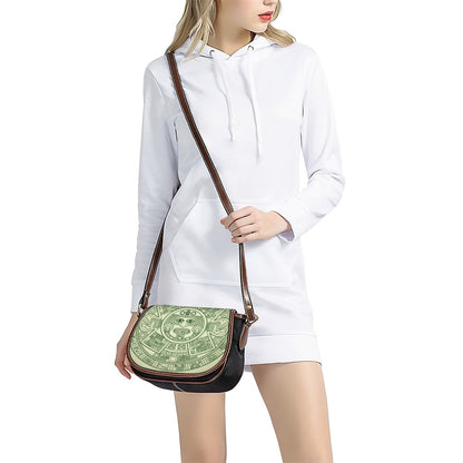Green Maya Calendar Print Saddle Bag