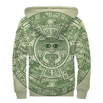 Green Maya Calendar Print Sherpa Lined Zip Up Hoodie