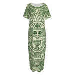 Green Maya Calendar Print Short Sleeve Long Nightdress