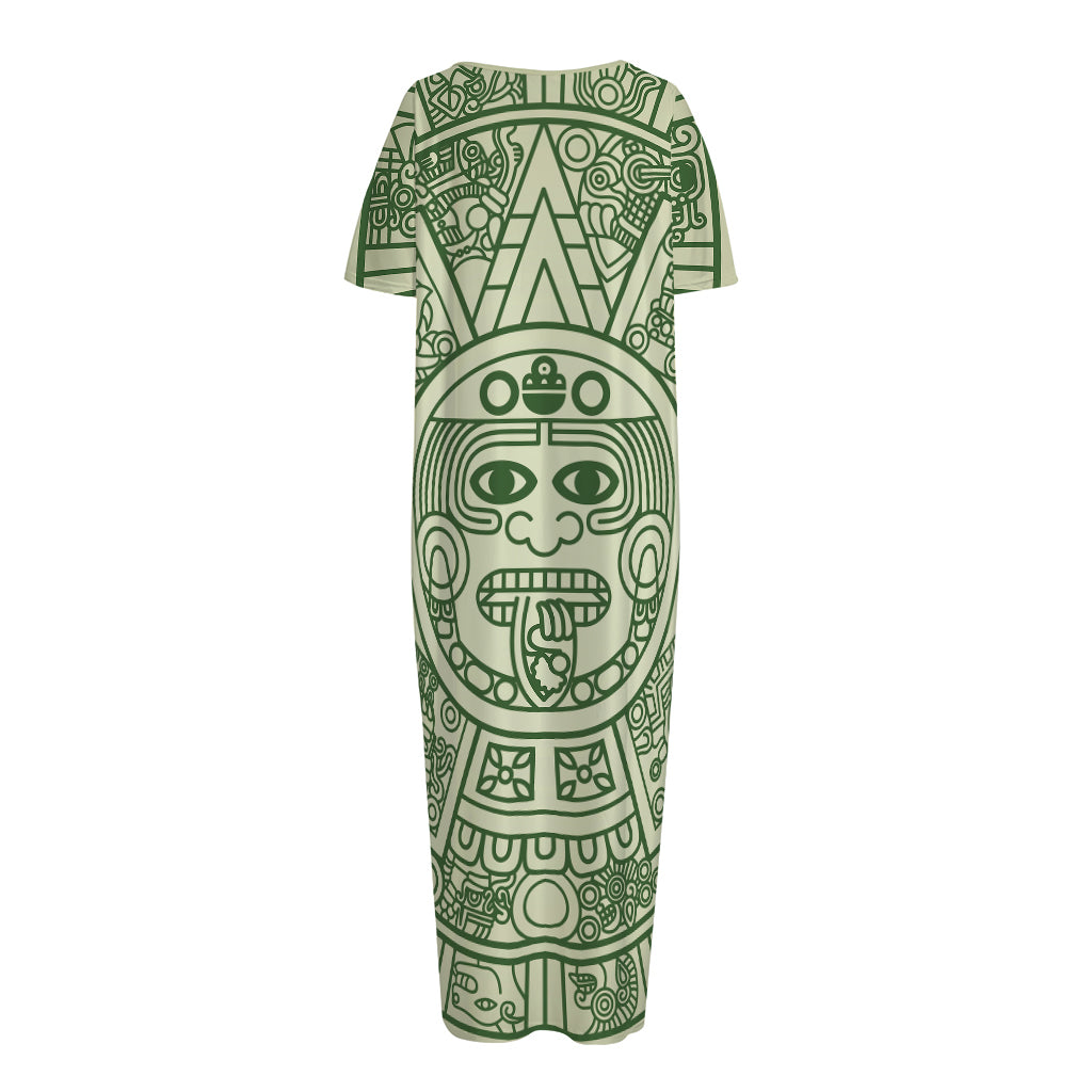 Green Maya Calendar Print Short Sleeve Long Nightdress