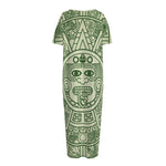 Green Maya Calendar Print Short Sleeve Long Nightdress