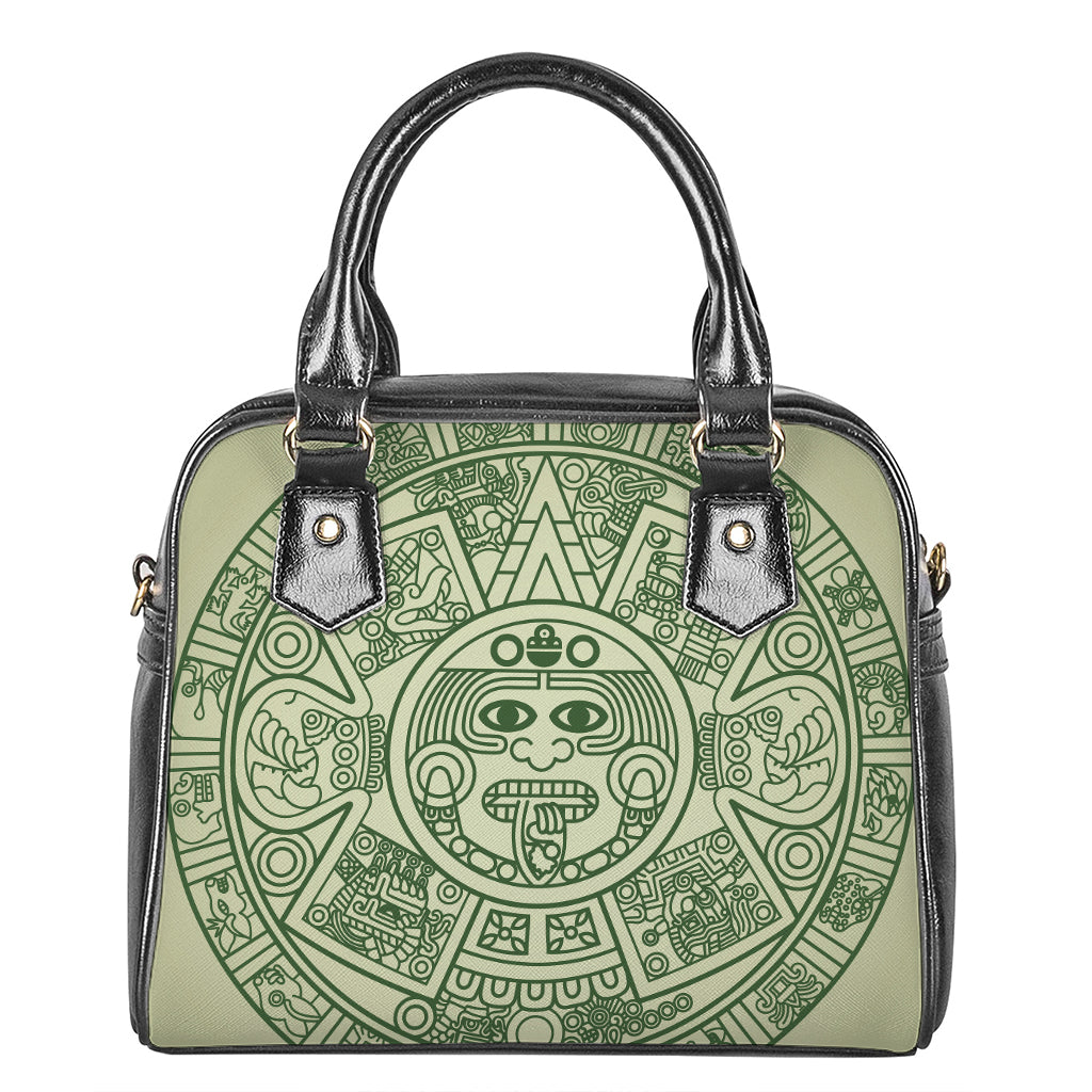 Green Maya Calendar Print Shoulder Handbag