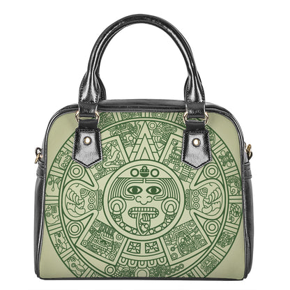 Green Maya Calendar Print Shoulder Handbag