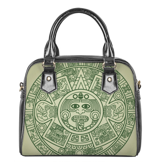 Green Maya Calendar Print Shoulder Handbag
