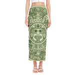 Green Maya Calendar Print Side Slit Maxi Skirt