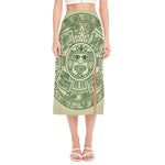 Green Maya Calendar Print Side Slit Midi Skirt