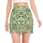 Green Maya Calendar Print Side Slit Mini Skirt