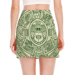 Green Maya Calendar Print Side Slit Mini Skirt