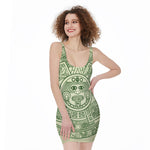 Green Maya Calendar Print Sleeveless Bodycon Dress
