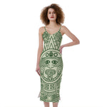 Green Maya Calendar Print Slim Fit Midi Cami Dress