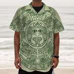 Green Maya Calendar Print Textured Short Sleeve Shirt