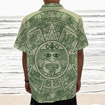 Green Maya Calendar Print Textured Short Sleeve Shirt