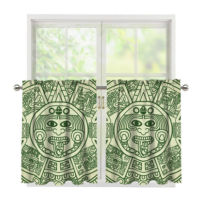 Green Maya Calendar Print Tier Curtains