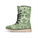 Green Maya Calendar Print Winter Boots