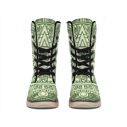 Green Maya Calendar Print Winter Boots