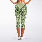 Green Maya Calendar Print Women's Capri Leggings