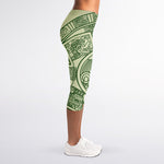 Green Maya Calendar Print Women's Capri Leggings