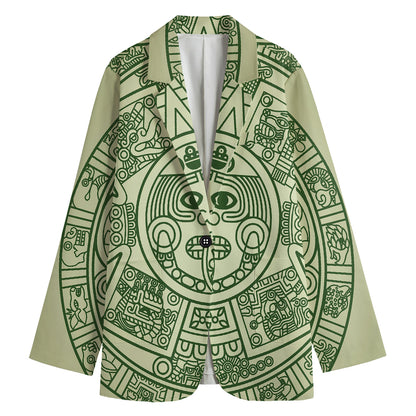 Green Maya Calendar Print Women's Cotton Blazer