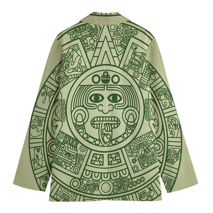 Green Maya Calendar Print Women's Cotton Blazer