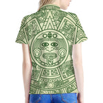 Green Maya Calendar Print Women's Polo Shirt