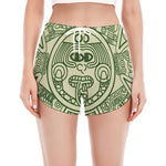 Green Maya Calendar Print Women's Split Running Shorts