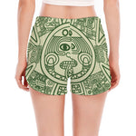 Green Maya Calendar Print Women's Split Running Shorts