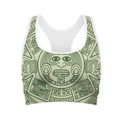 Green Maya Calendar Print Women's Sports Bra