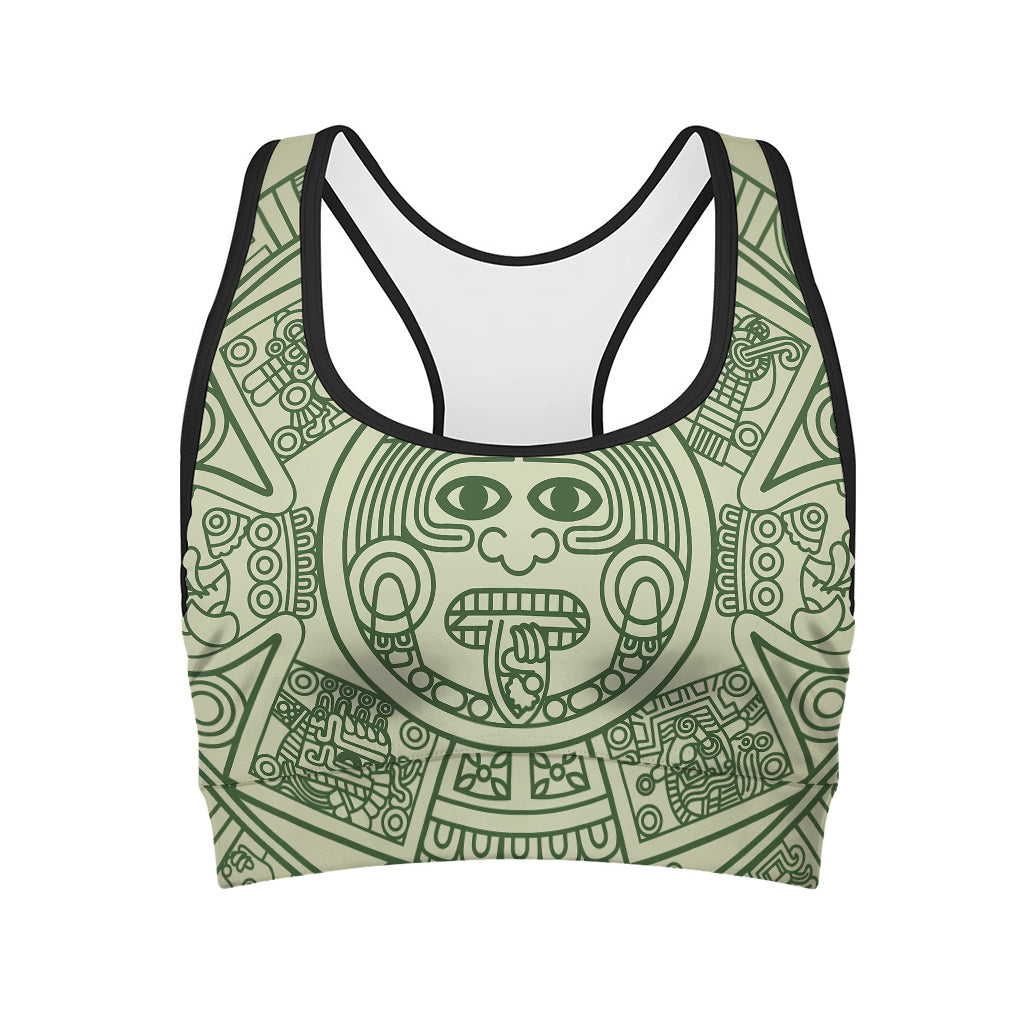 Green Maya Calendar Print Women's Sports Bra