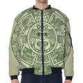 Green Maya Calendar Print Zip Sleeve Bomber Jacket